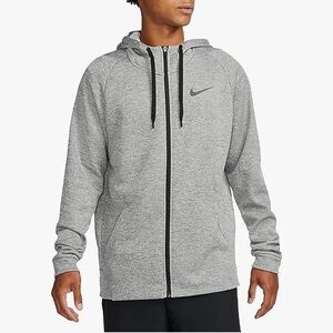 Nike light grey dri-fit full zip hoodie with draw string jackets size XXL